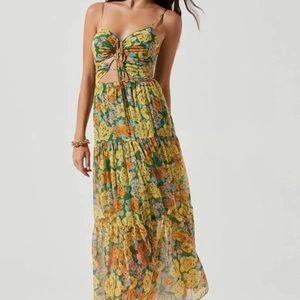 ASTR Brandy Floral Cinched Front Cutout Maxi Dress